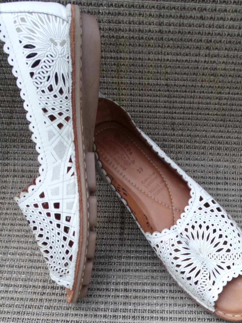 Spring Step Flat Sandals BRANDAL Size 39 US 8.5 White Perforated Leather Turkey